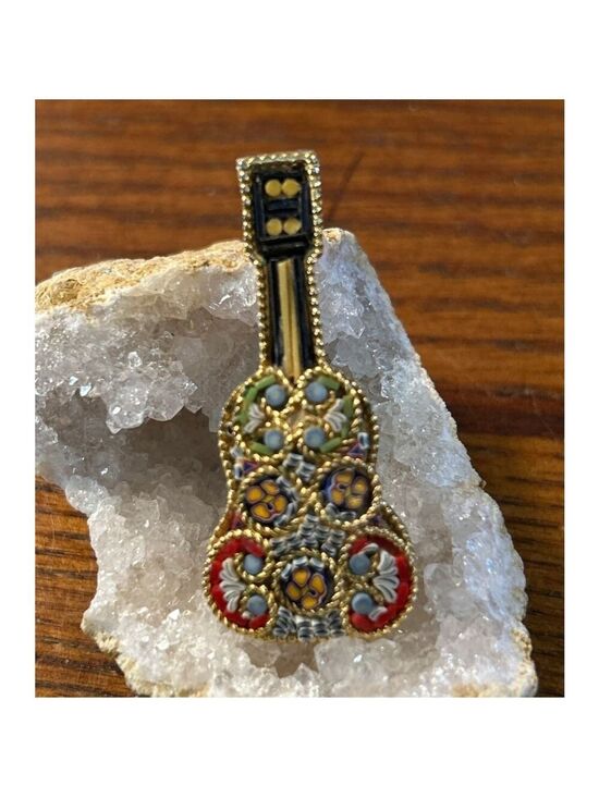Unbranded Jewelry - Vintage Italian Micro Mosaic Guitar Brooch Pin Gold/Red One Size